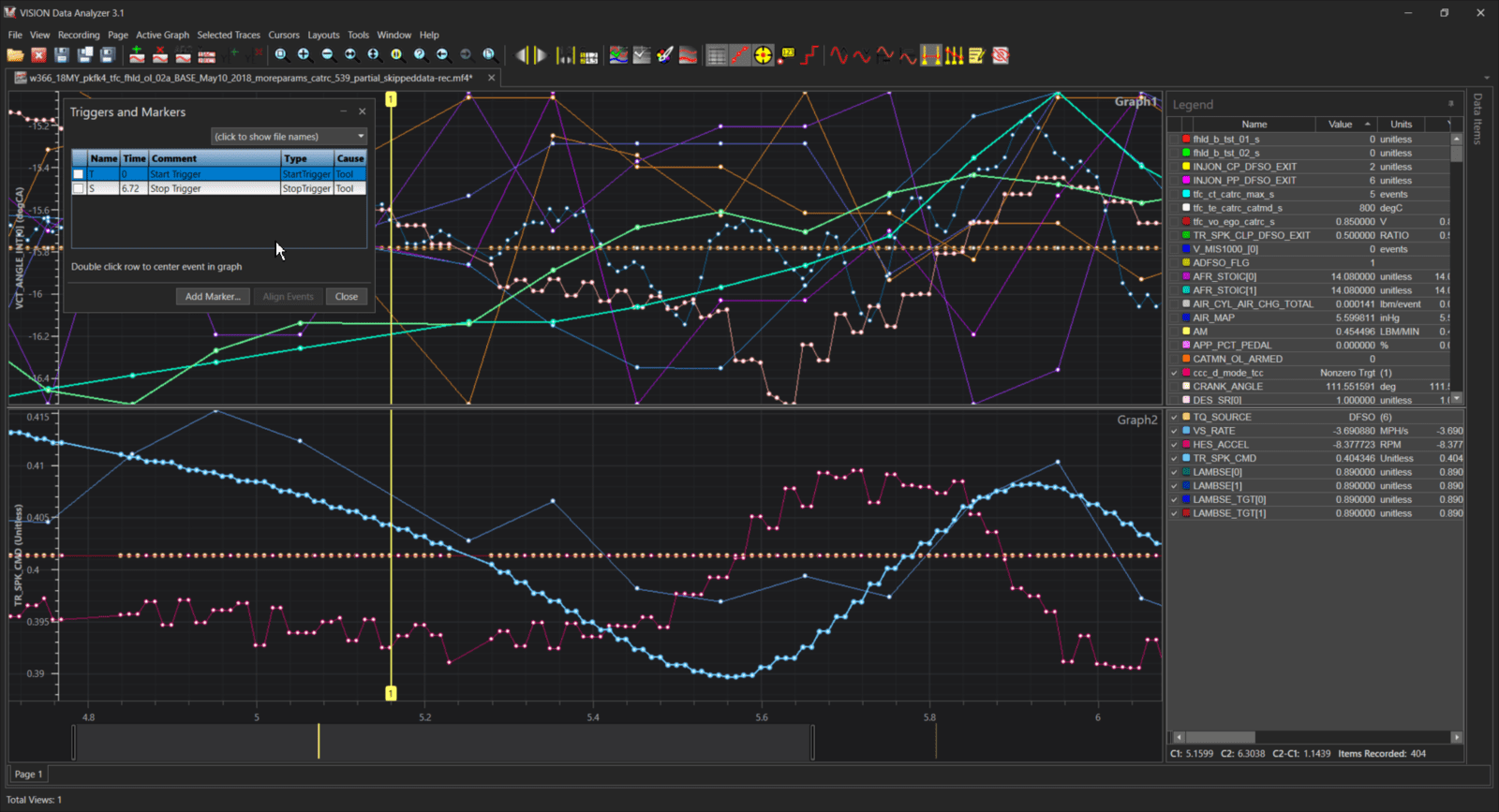 VISION Data Analyzer Floating Triggers and Markers